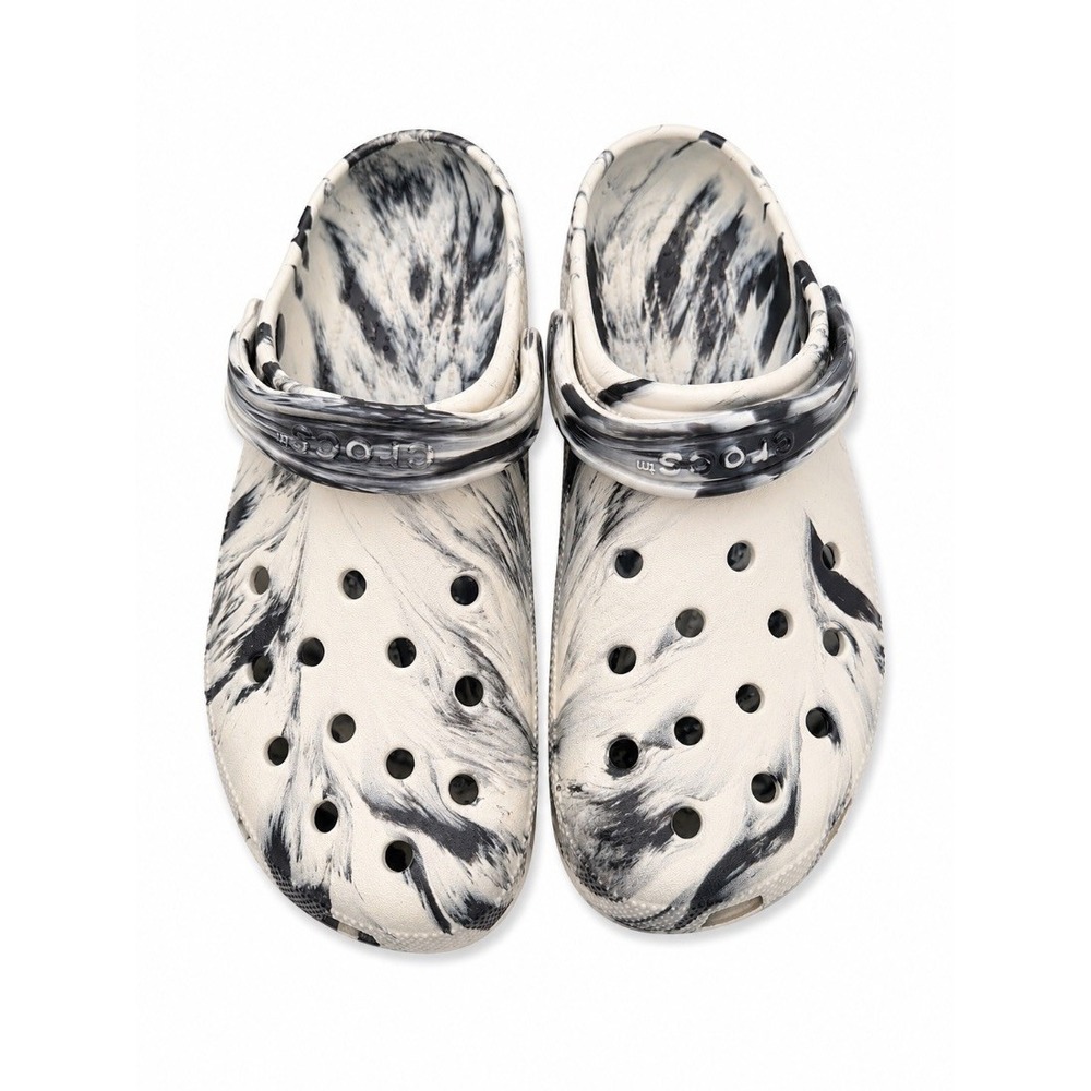 Crocs Classic Clog Men 13 Black White Marble Swirl Slip On Sandal Shoe